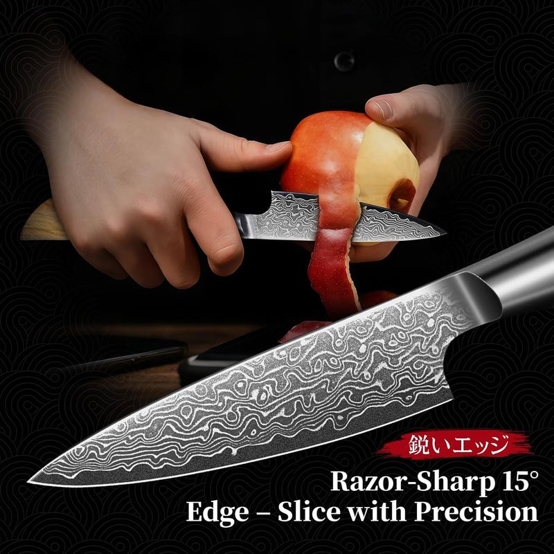 Tivoli Damascus Paring Knife,VG-10 Fruit Knife with Razor Sharp Blade and Ergonomic Olive Wood Handle, Ideal for Home and Kitchen - Image 5